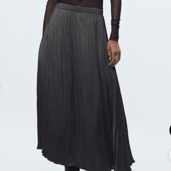 Zara Dresses & Skirts - Zara Pleated Accordion Skirt Satin Women's XS Midi Maxi Extra Small Long